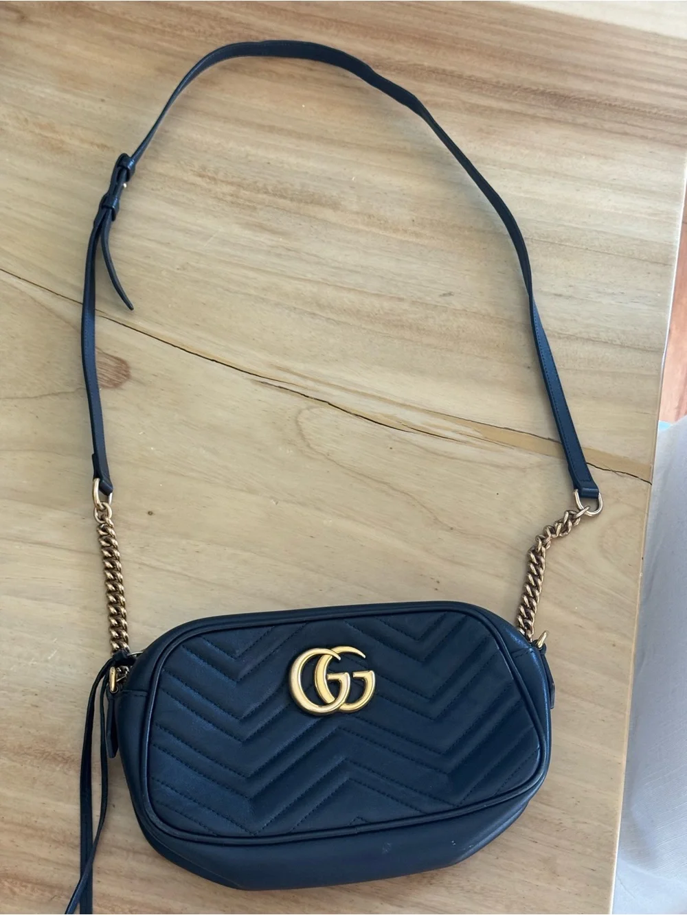Gucci Black Quilted Chevron Leather Crossbody with Gold GG